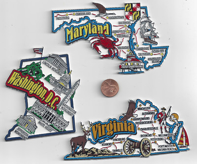 MARYLAND, VIRGINIA, WASH D.C  JUMBO  STATE  MAP  MAGNETS  NEW USA  3 MAGNETS   Без бренда
