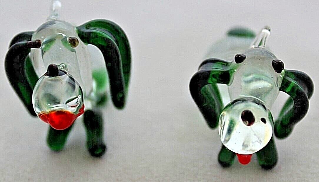 2 x Vintage, ( 1970's) Hand Made,  Art Glass Miniature Dogs Unbranded