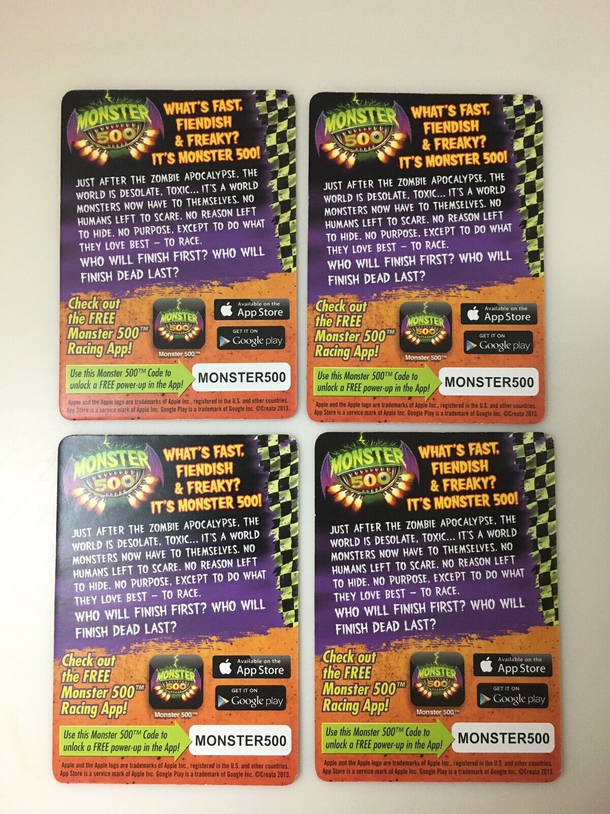 Monster 500 Promotional Card Lot of 4 cards Toys R Us Invasion Two Event  4 Same Monster 500 - фотография #3