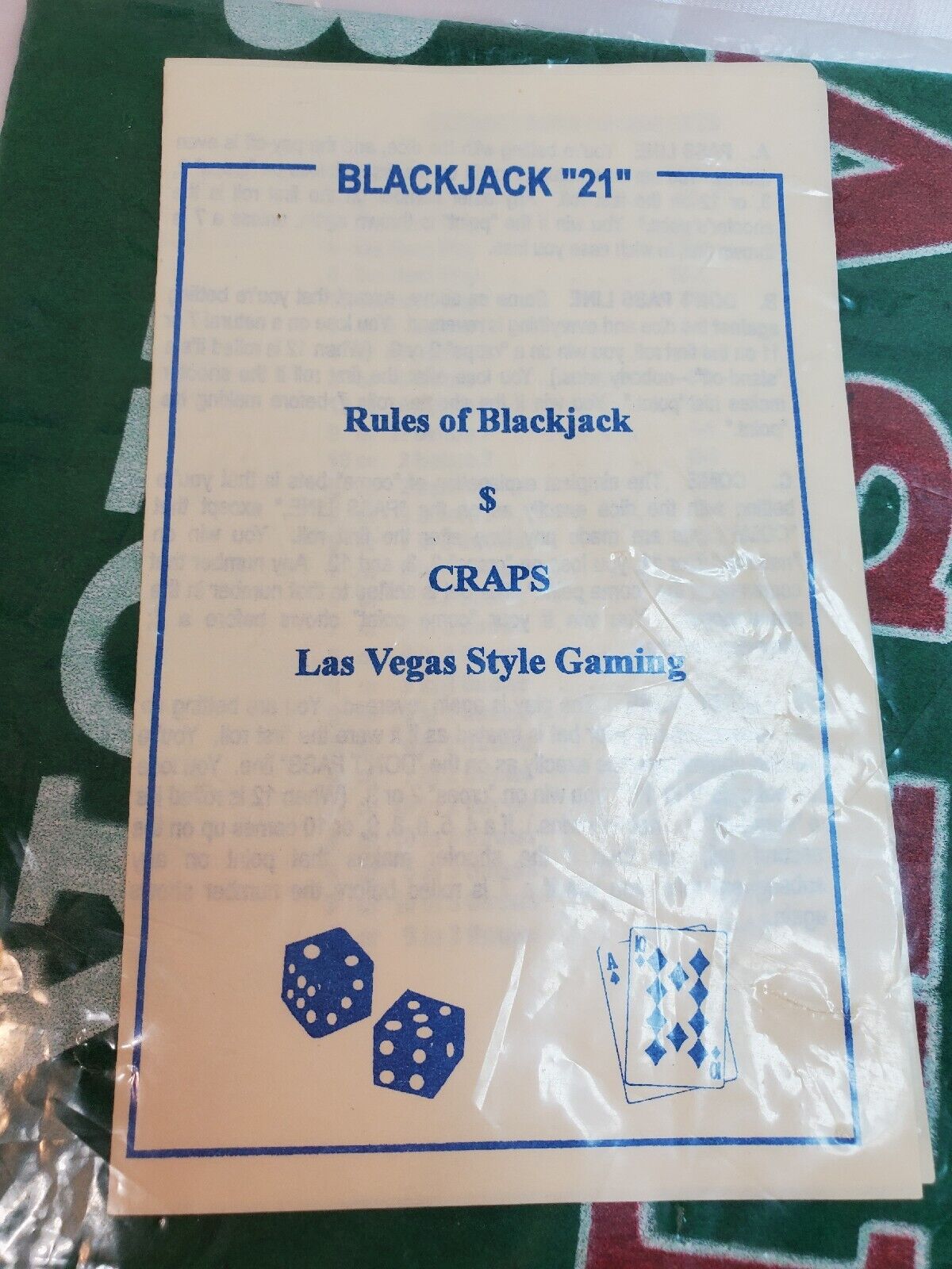 Vintage Las Vegas Felt Gaming Layout Black Jack 24x36" With Instruction Book NOS Без бренда - фотография #2