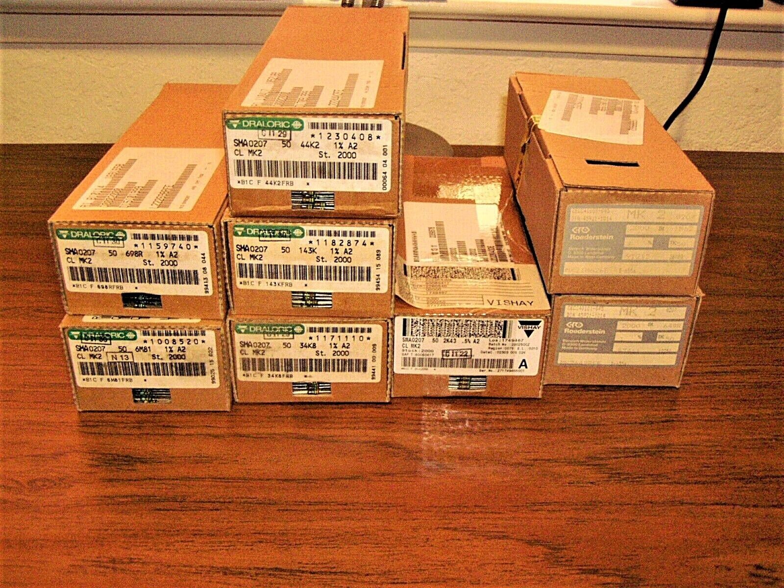 Lot of 16,000  Vintage Precision Metal Film Resistors in Boxes 8 Types  Dralocic, Roederstein, Vishay