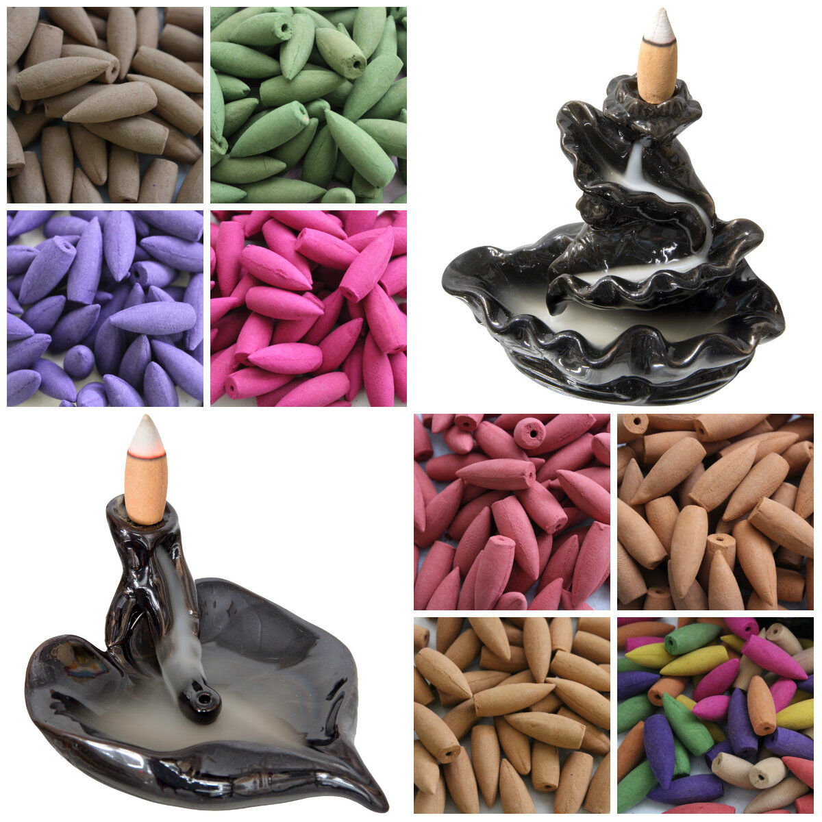 Backflow Incense Cones: Choose Scent and Amount 10 or 70 (Hollow Bullet) Unbranded