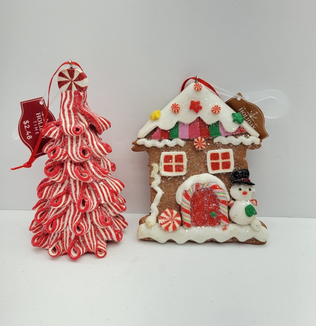 Holiday Time Gingerbread House And Peppermint Tree Ornament Set Holiday Time