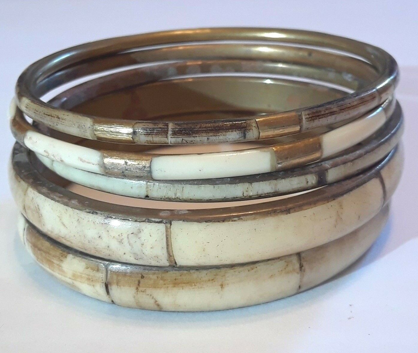 Lot of 5 gold tone bangle bracelets with inlay stone. Made in India. Beautiful! Unbranded