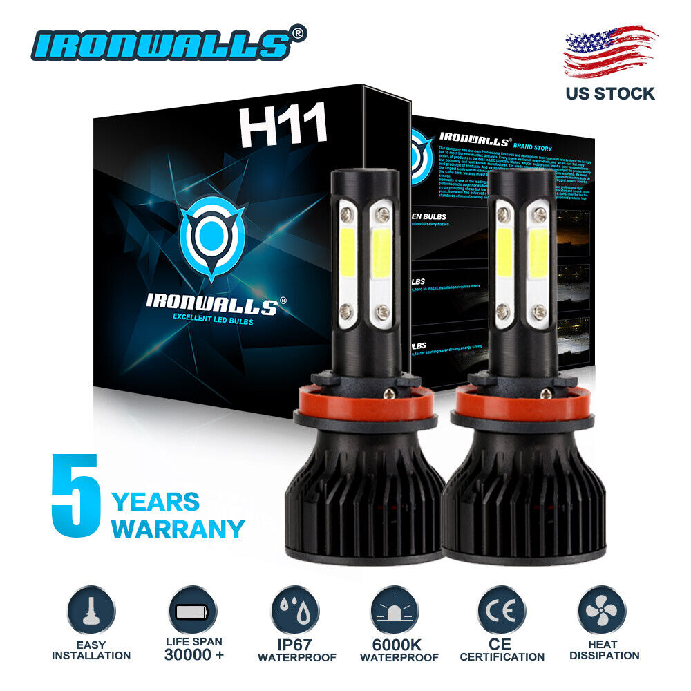 IRONWALLS H11 LED Headlight Kit Low Beam Bulbs Super Bright 360000LM 6000K White IRONWALLS AutoAM6018