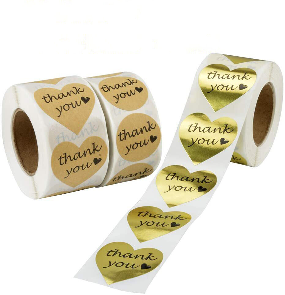 1500 Heart Shaped Thank you Sticker Gold Foil Kraft Paper DIY Gift Envelope Seal Unbranded Does Not Apply