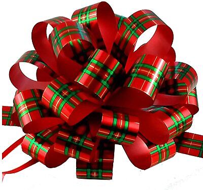 Christmas Tartan Plaid Pull Bows - 8" Wide, Set of 6, Gift Bows, Wreath, Decor GiftWrap Etc 6XMSTRTN8