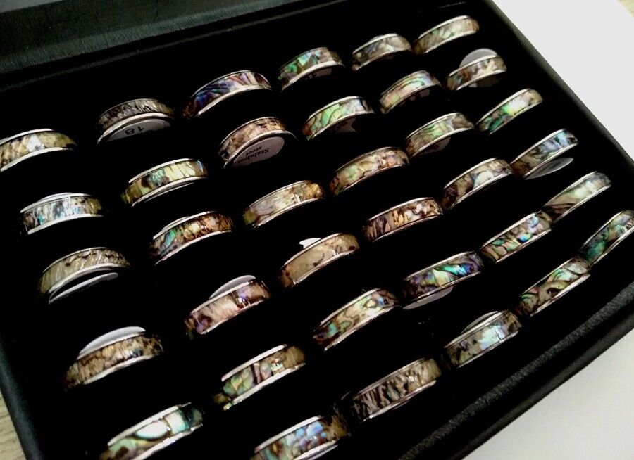 12pcs Gold & Silver Stainless Steel Abalone Shell Ring 6MM Unisex Trendy Jewelry Unbranded - фотография #8