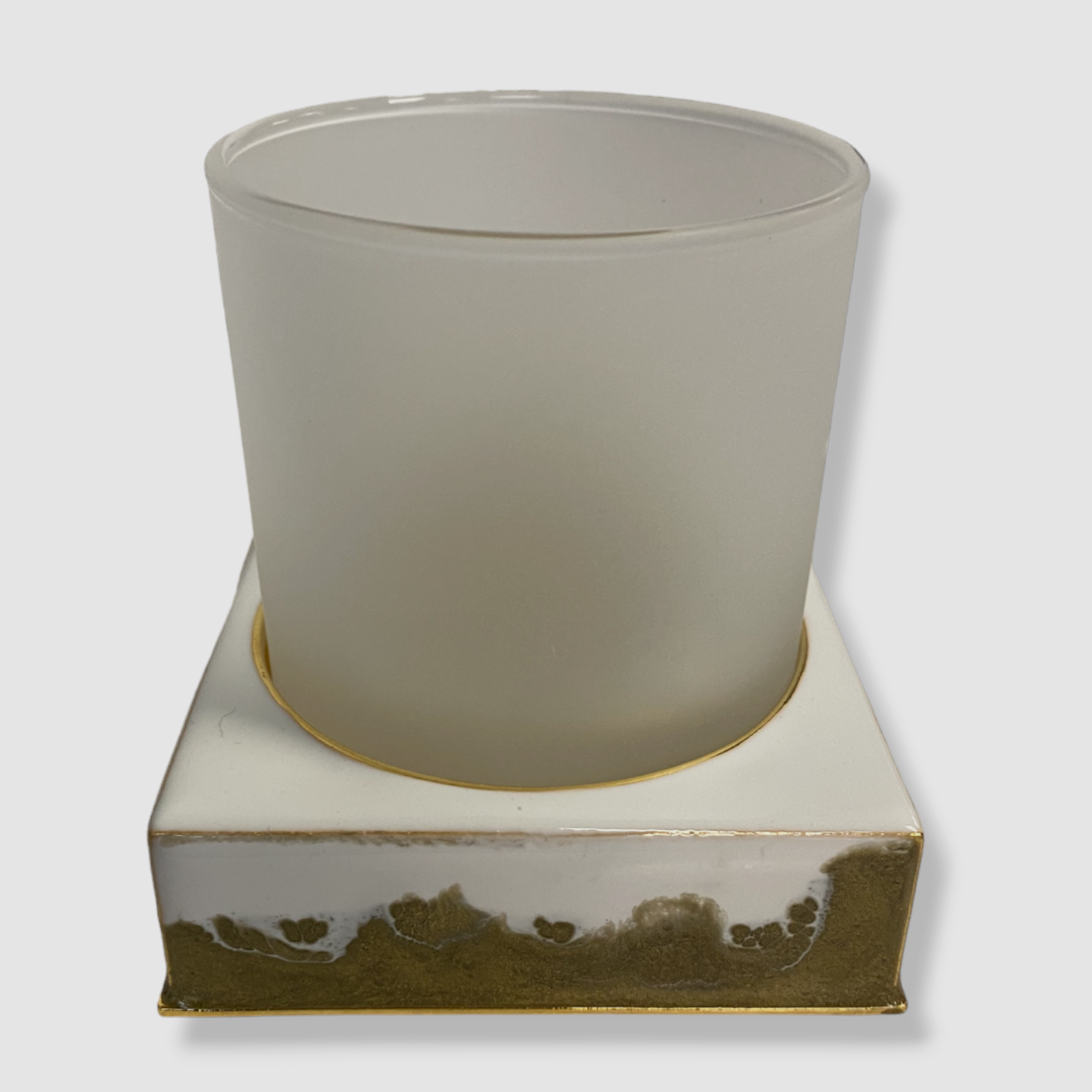 $240 Mike & Ally Lava White/Gold Square Tumbler 3.5"W X 3.75"H Mike & Ally