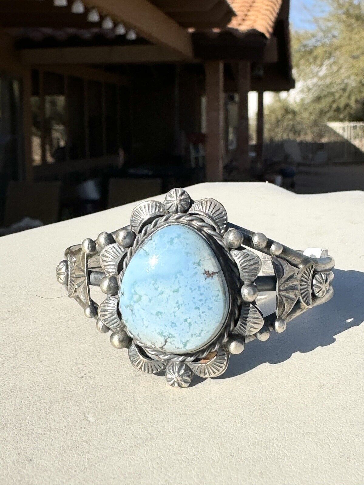 Golden Hills Turquoise ~Handcrafted Ornate Navajo Cuff Bracelet, by Betta Lee Unbranded