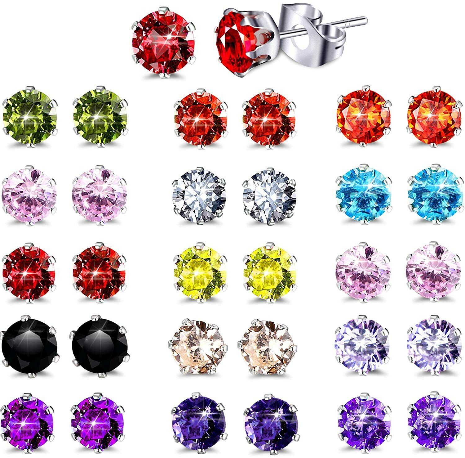 Earrings CZ Stud 15Pairs 5 mm Faux Stainless Steal Multi-Color Women Jewelry New Unbranded