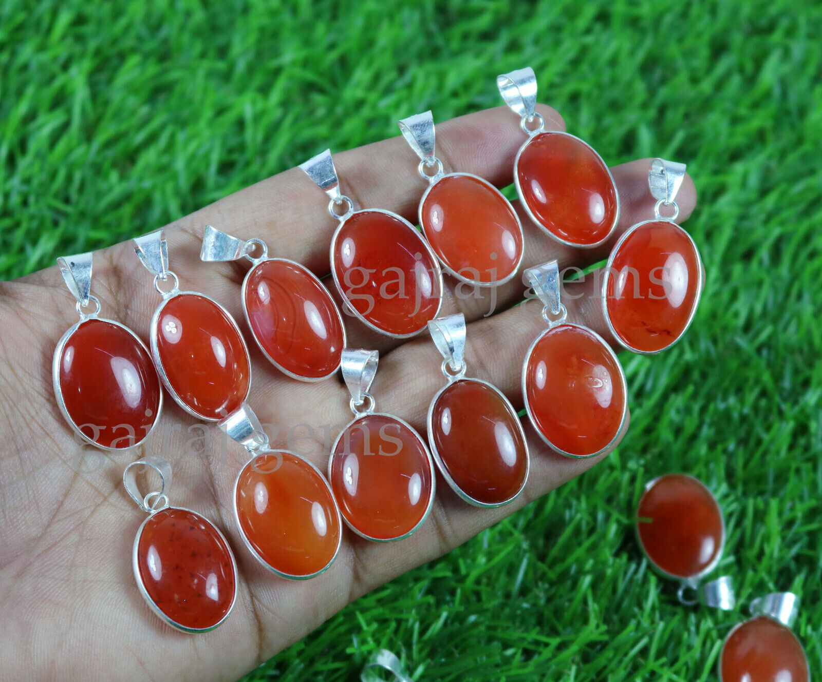 10 Pieces Natural Red Carneline Gemstone 925 Sterling Silver Bezel Pendant Lot. Unbranded - фотография #4