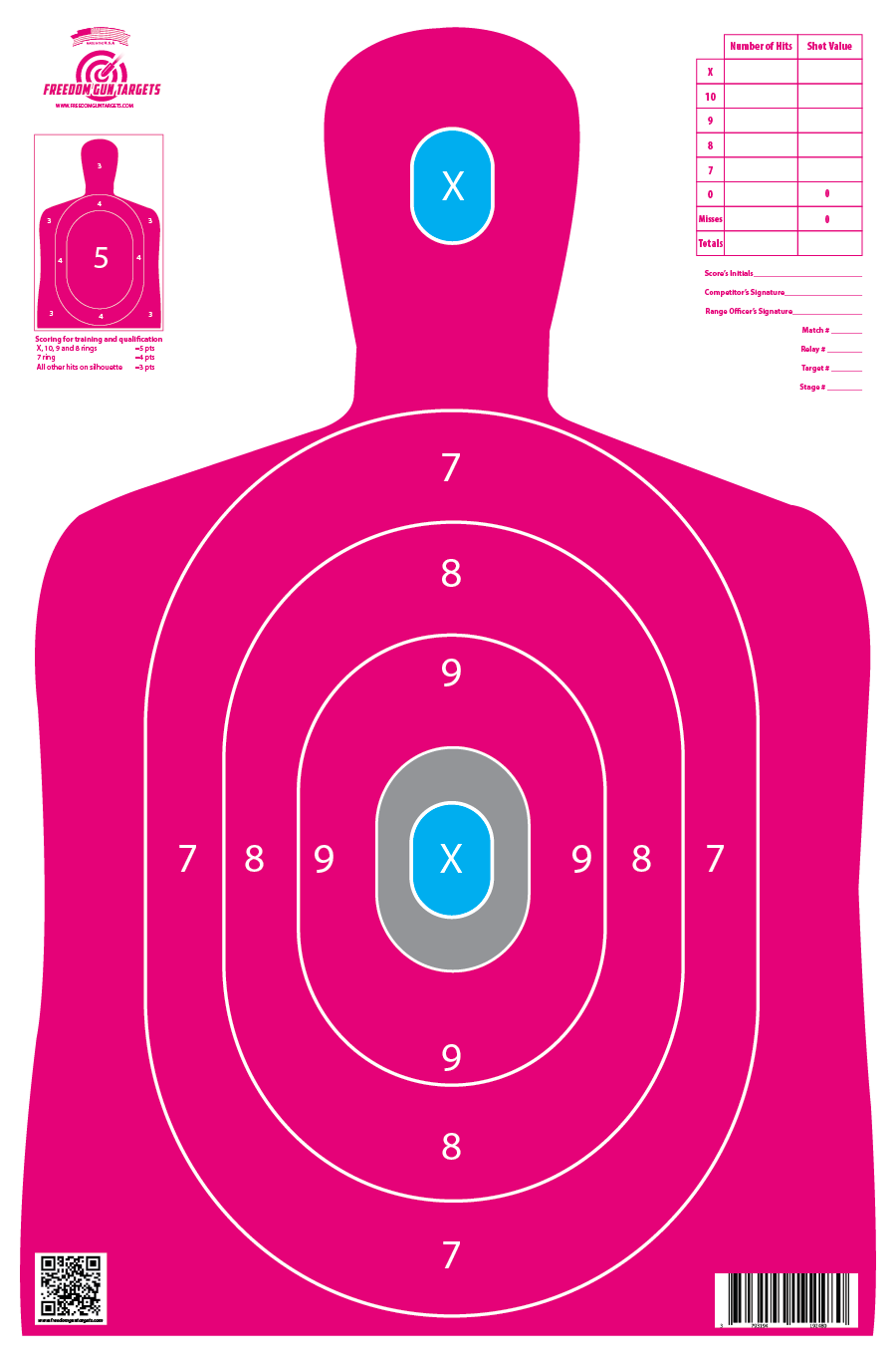 25 Paper Shooting Targets Range Gun Rifle Pistol Firearms Pink Silhouette 12x18 Freedom Gun Targets 93817