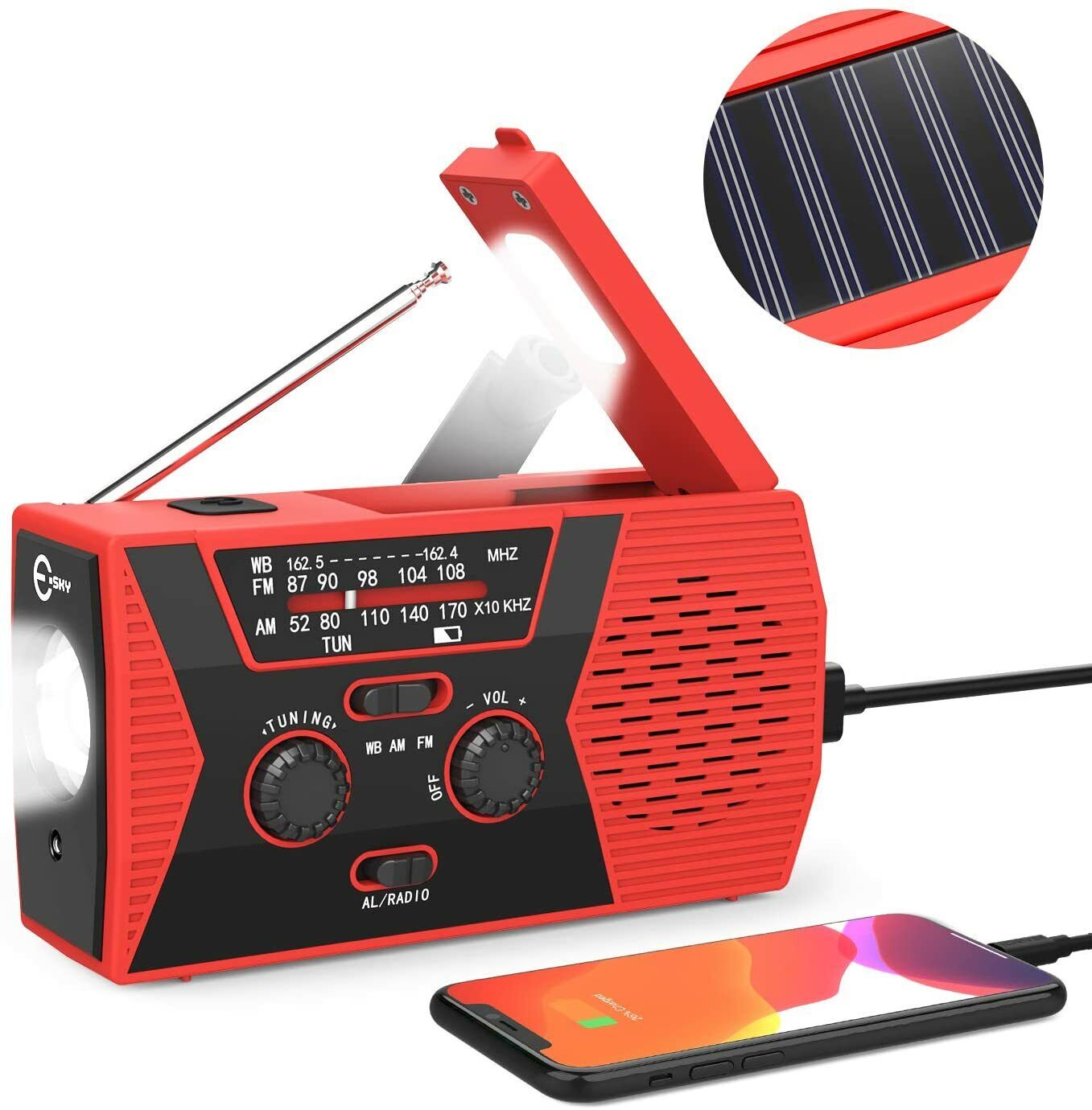 2000mAh Emergency LED Radio Solar Hand Crank AM/FM/NOAA Flashlight Phone Charger Esky Does Not Apply
