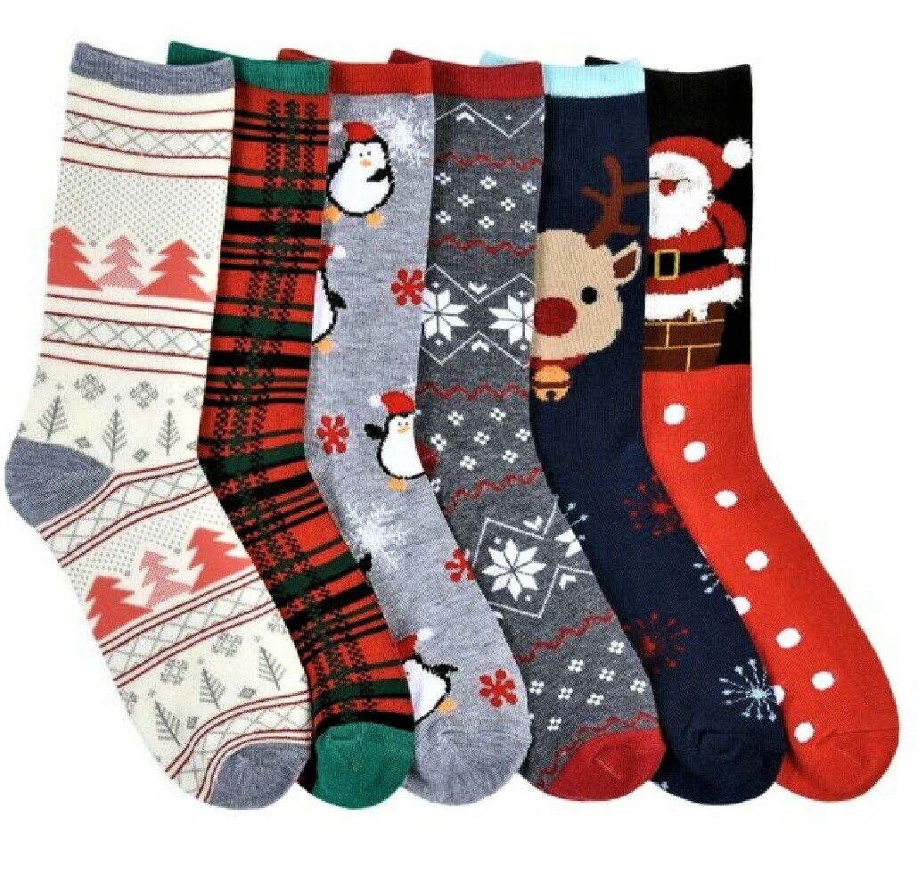 6 Pairs Christmas Crew Socks Winter Warm Xmas Stocking Stuffers Gift #2 9-11 Unbranded