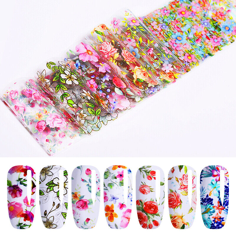 10Pcs/Set Nail Foils Mixed Flower Stickers Nail Art Transfer Decals Decoration Unbranded