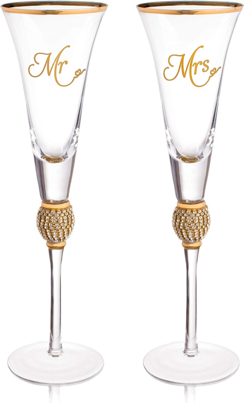 Wedding Champagne Flute Mr And Mrs Champagne Flute With Gold Rim Wedding Gift Fo Klikel Inc