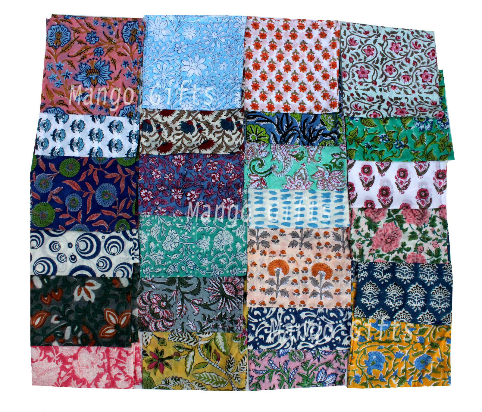 Indian Hand Block Print 100%Cotton Voile Fabric Napkins Set 24 Pc Floral Assort Block Does Not Apply - фотография #3