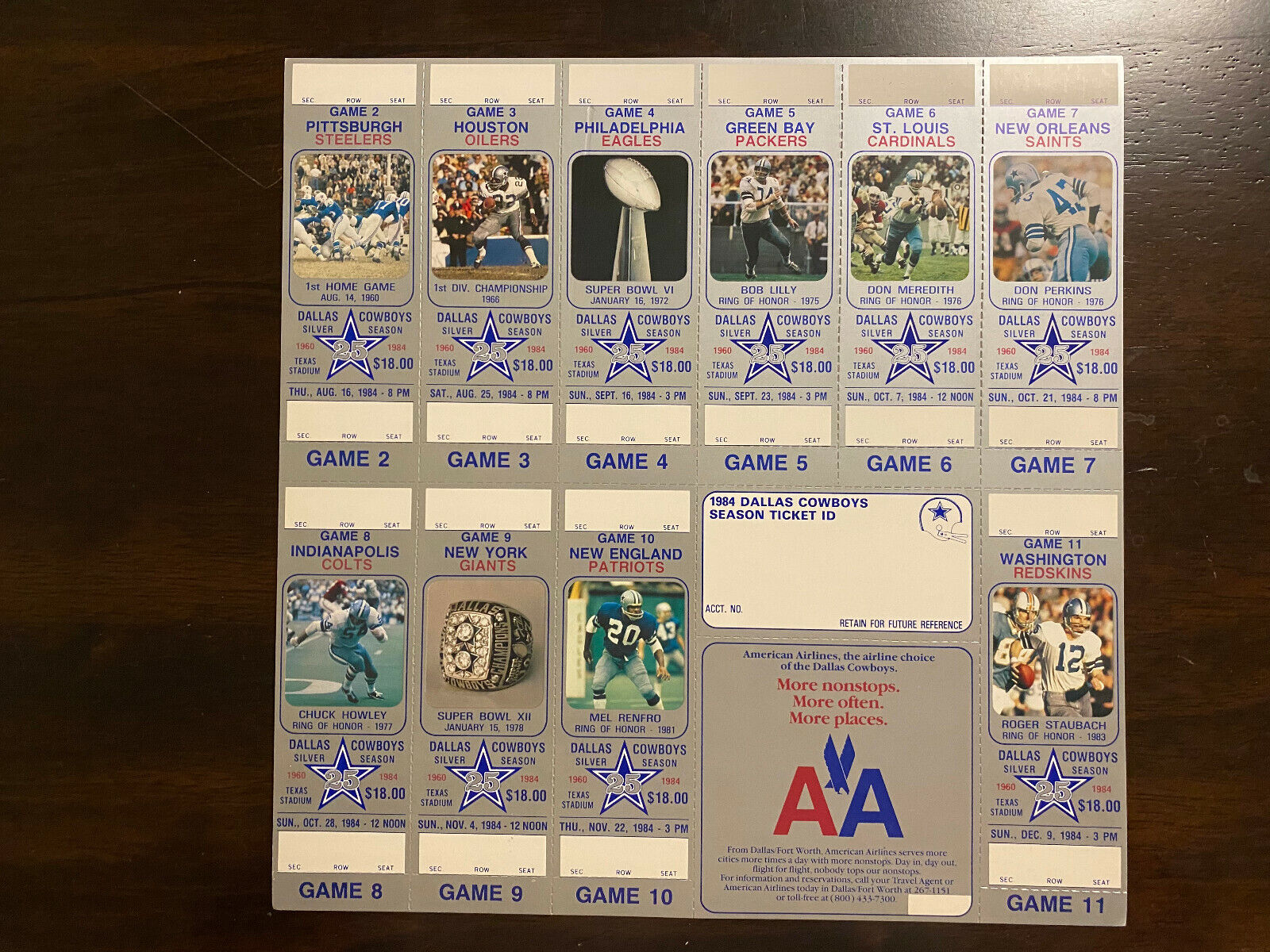 Very Rare 1984, 1986 and 1987 Dallas Cowboys vintage uncut ticket sheets Без бренда