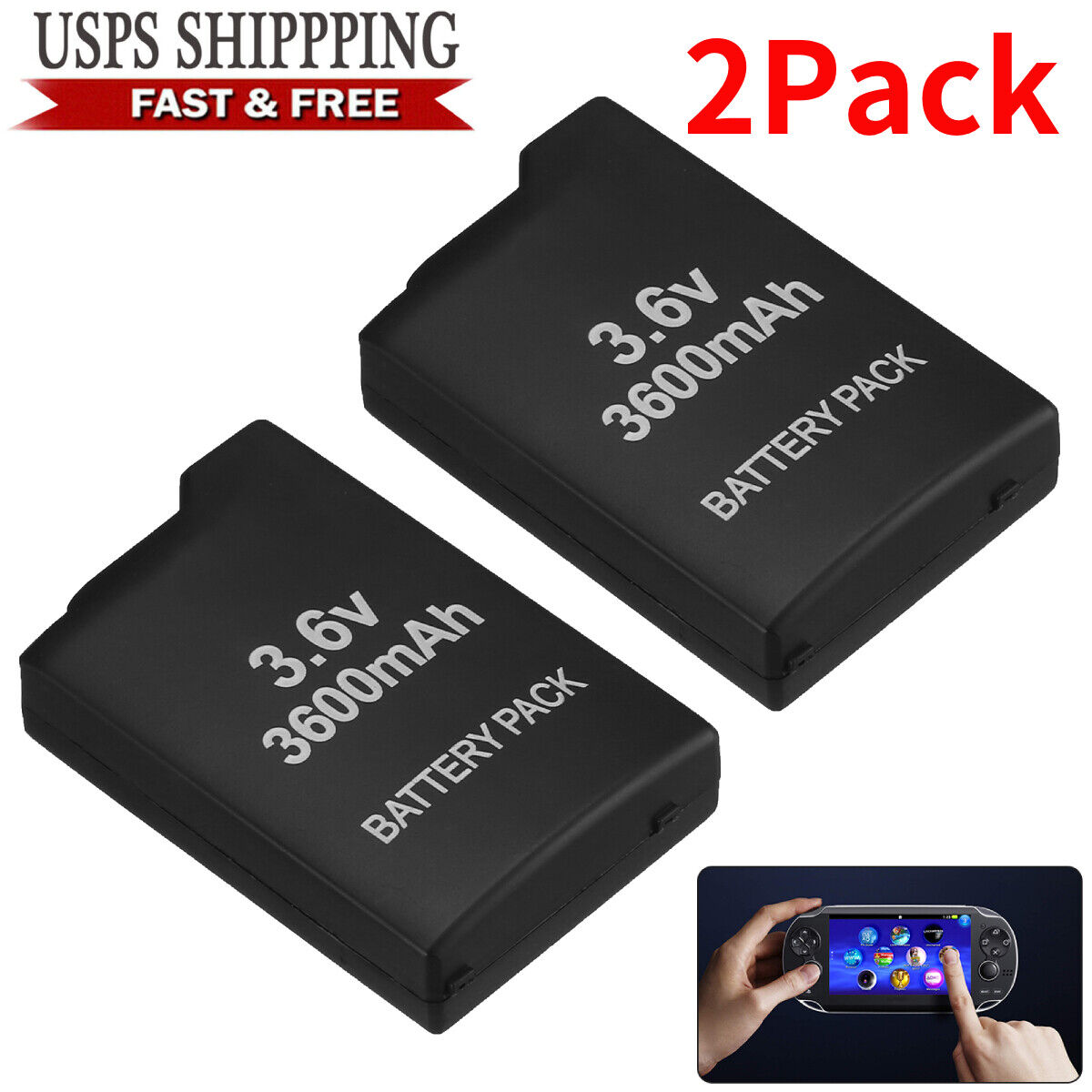 2 Pack - 3600mAh Replacement Battery Packs for Sony PSP PSP-1000 1000 1001 Unbranded Does not apply