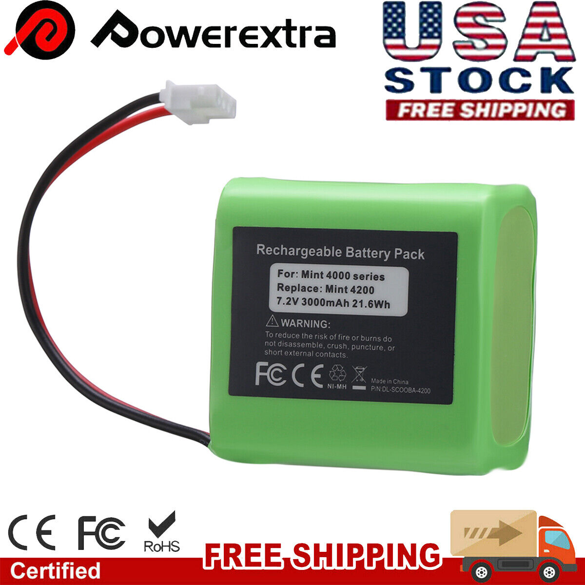 3000mAh 7.2V Replacement Battery For iRobot Braava Mint 4200/4205 & 320/321 New Powerextra Does not apply
