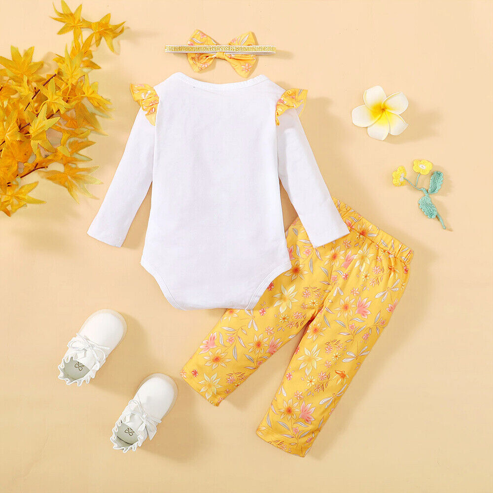 3PCS Baby Girls Long Sleeve Printed Romper Tops Pants Headband Set Infant Outfit Unbranded Does Not Apply - фотография #4