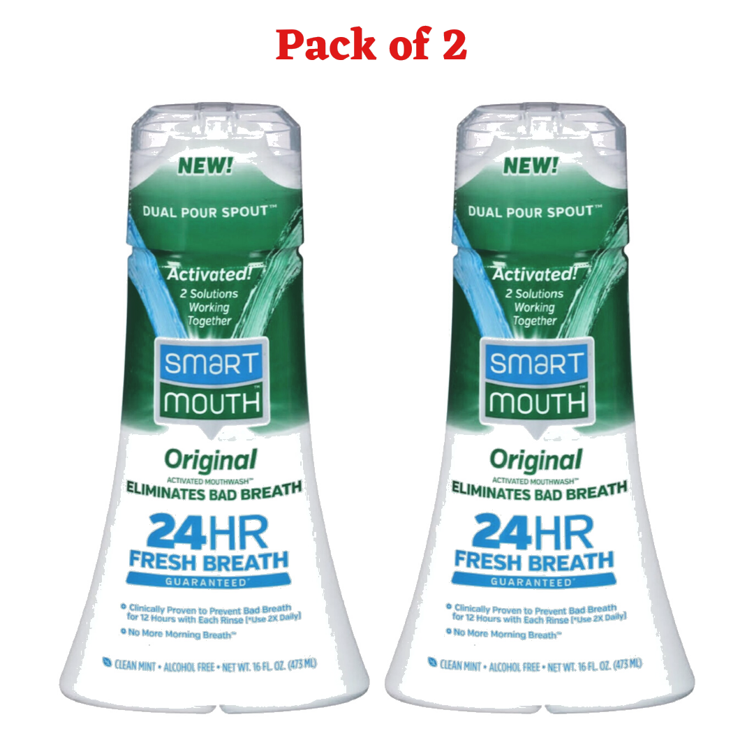 2 Smart Mouth Original Activated Mouthwash - Clean Mint -16 Fl Oz Each- 07/2026 SmartMouth ASM007B