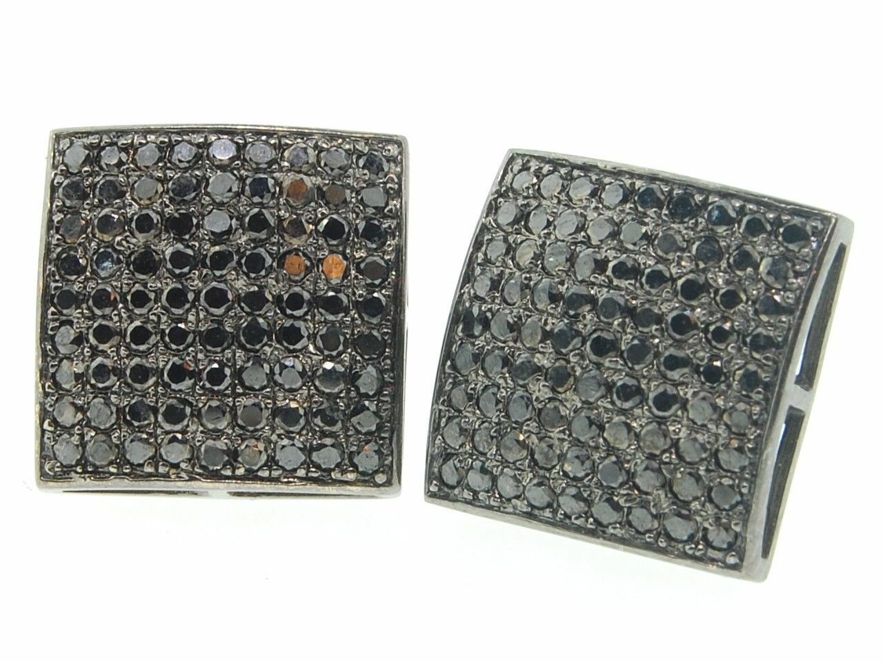 Diamond Studs Mens 10K Black Gold Round Pave Square Shape Earrings 1.64 Tcw. JFL Diamonds & Timepieces