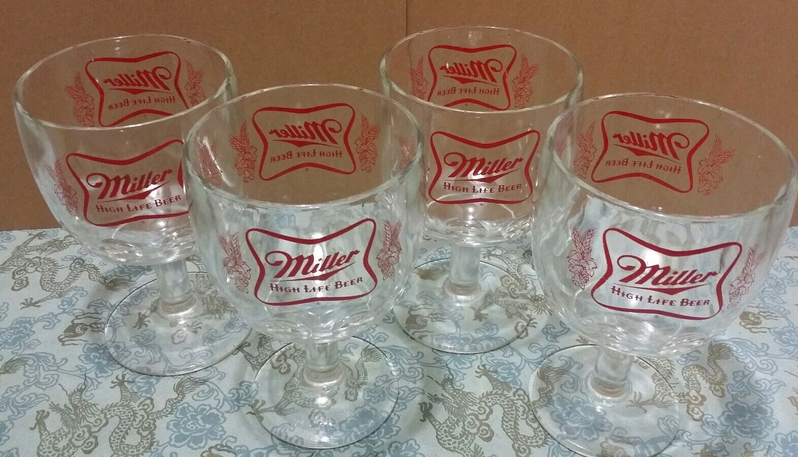 4 Vintage Miller High Life Beer Goblet Glasses Stemmed Chalice Summer Home Bar Miller - фотография #3