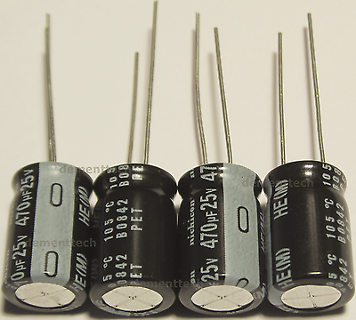 4x Nichicon HE 470uF 25v Low-ESR radial capacitors caps 105C 10mm 10x16 Nichicon Does Not Apply