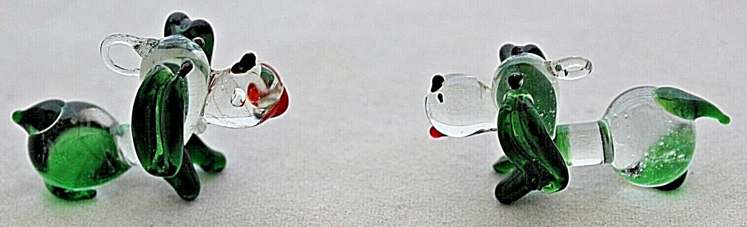 2 x Vintage, ( 1970's) Hand Made,  Art Glass Miniature Dogs Unbranded - фотография #2
