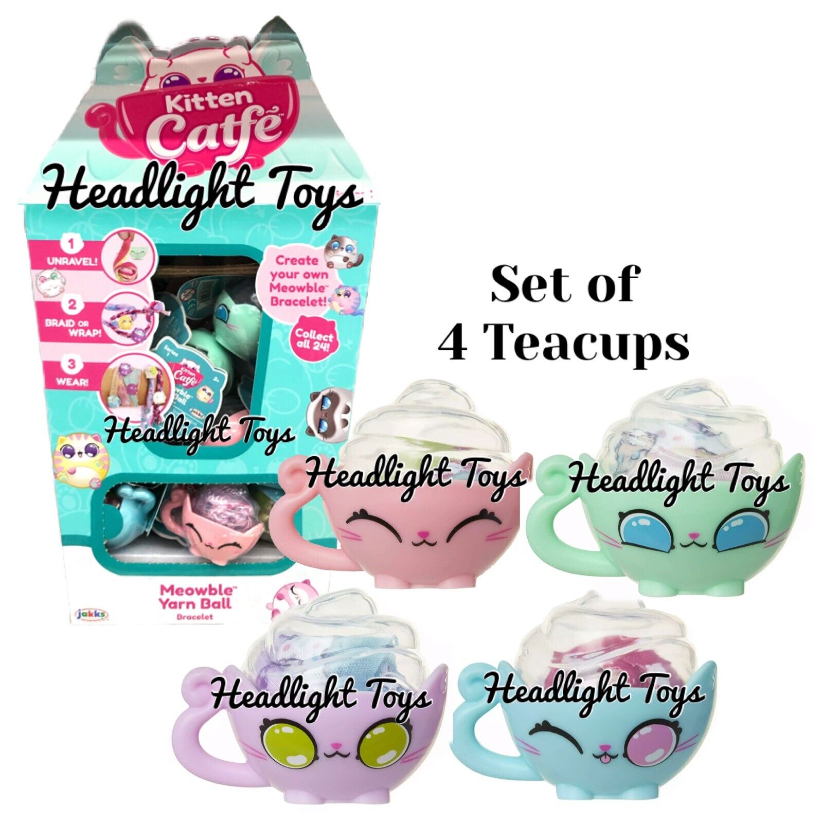 4 Kitten Catfe Meowble Yarn Ball Mystery Teacup Friendship Bracelet Charm Cafe JAKKS Pacific