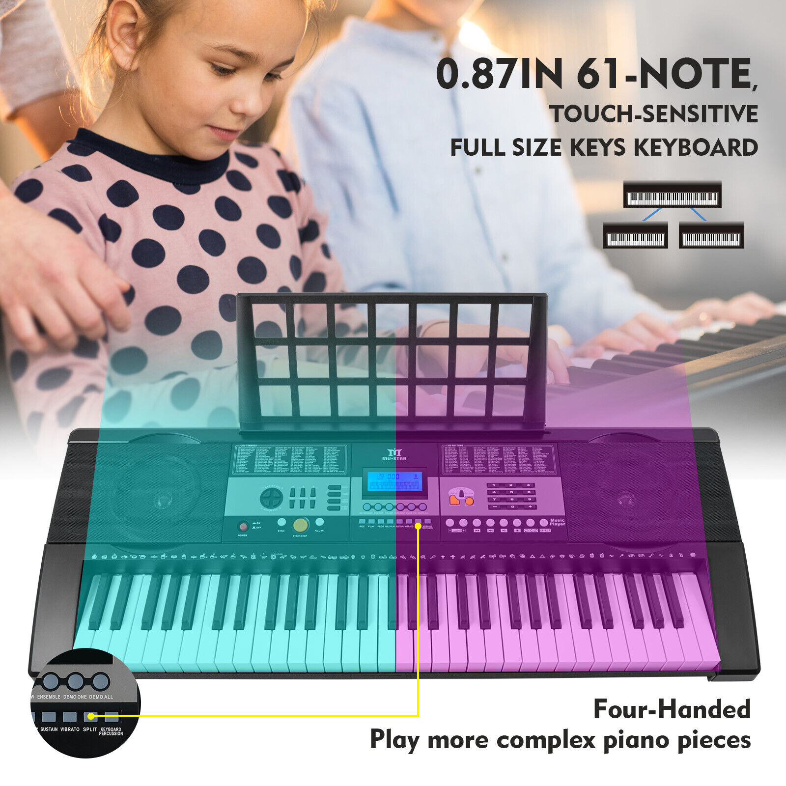 Electronic Semi-Weighted Digital Piano Keyboard 61Key w/Stand Headset Microphone Mustar F600 - фотография #6