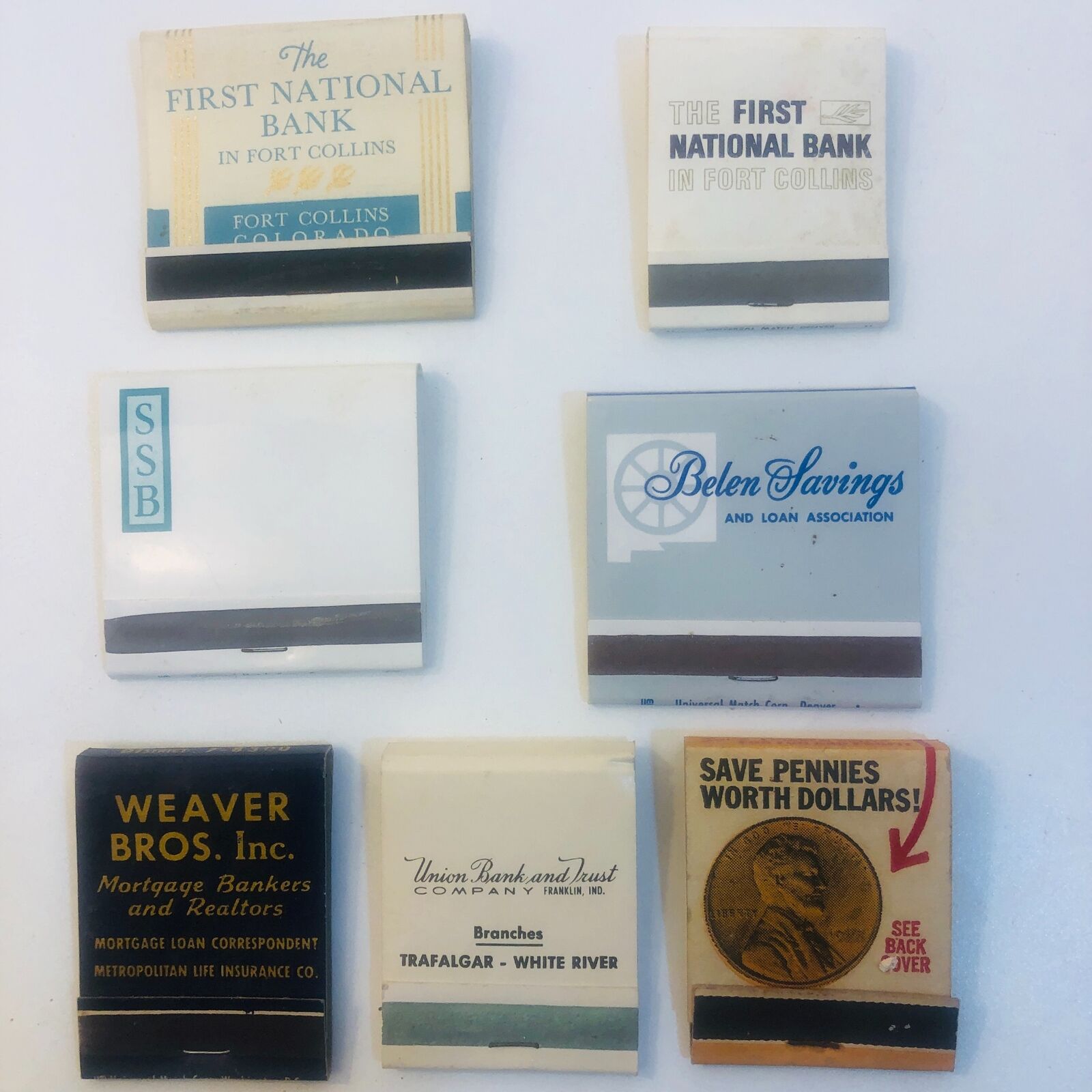 Lot of 7  Vintage 1950's 1960' Banks & Financial Matchbooks  - UNSTRUCK    (M25) Без бренда
