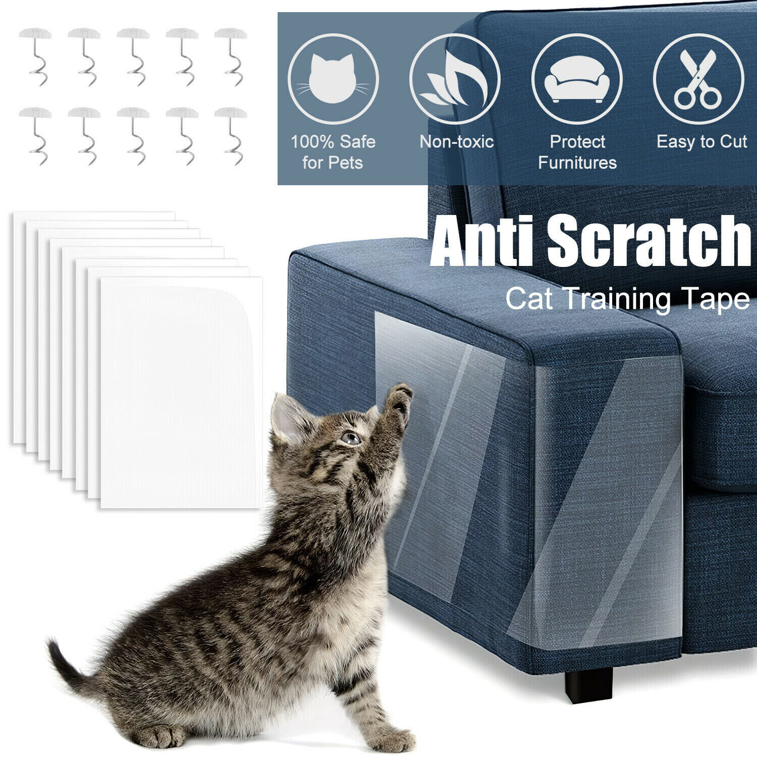 8PC Cat Furniture Scratch Guards Couch Protector Anti-Scratch Deterrent Pad Tape isYoung Scratching Board/Mat - фотография #2