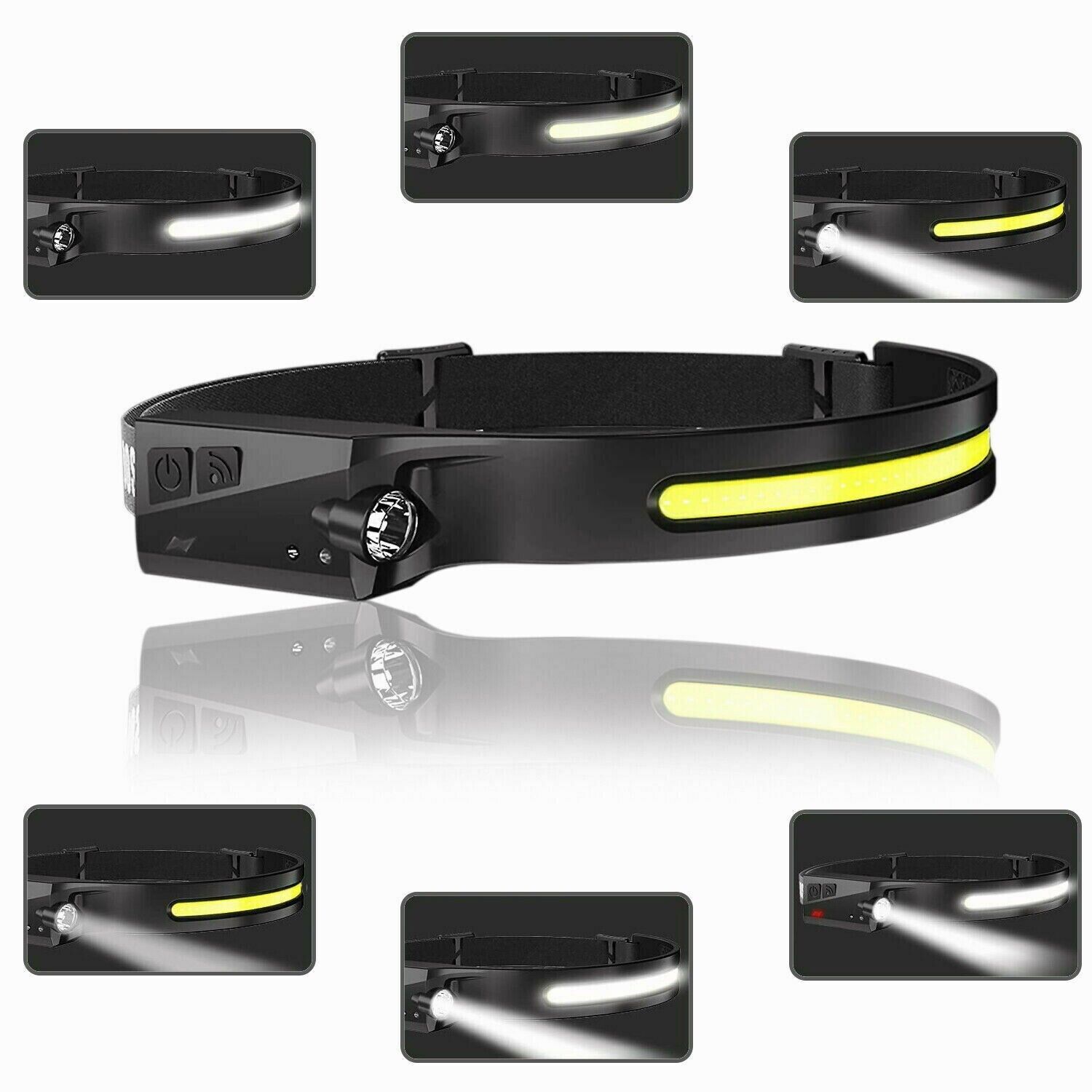 2PACK Headlamp COB LED Rechargeable Headlight Torch Work Light Bar Head Band USB Unbranded Does not apply - фотография #7