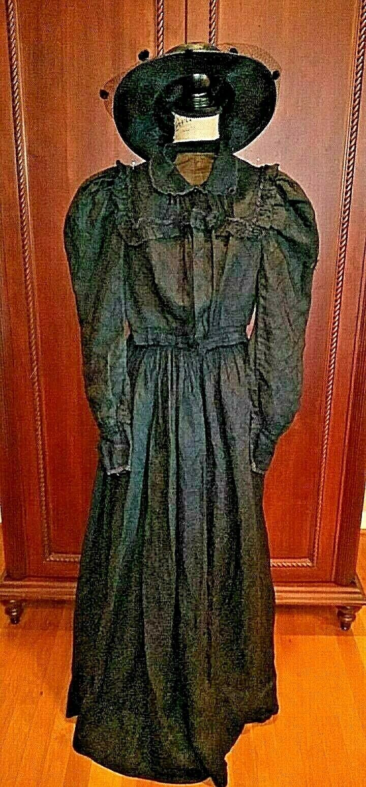 RARE ANTIQUE Victorian Mourning Prairie Skirt Top Jacket COMPLTE OUTFIT Theatre Antique