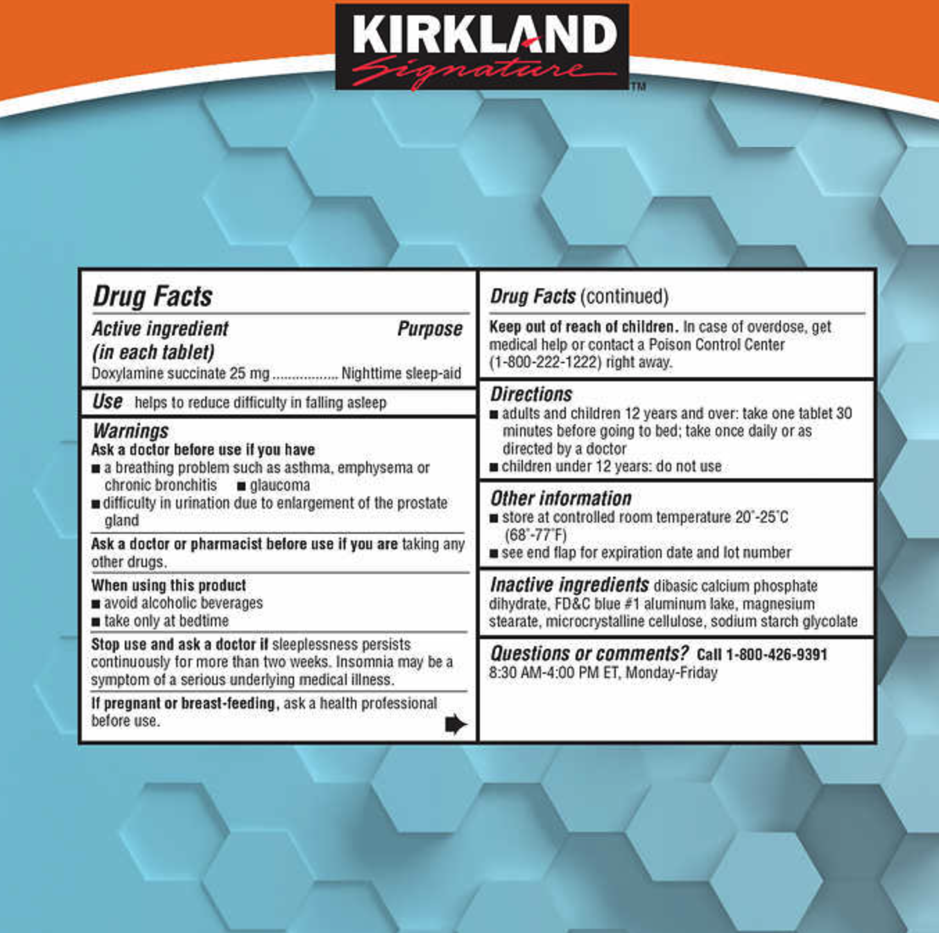 Kirkland Signature Sleep Aid Doxylamine Succinate 25 Mg 2 X 96 Tablets 192-Count Kirkland Signature 719940 - фотография #3