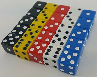 LIAR'S DICE SET OF 25 RED BLUE YELLOW WHITE BLACK 6 SIDED D6 5/8" 16mm LIARS #1 Yankee Forge