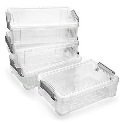  4 Pack Extra Large Capacity Plastic Pencil Box Stackable Translucent Grey Does Not Apply; Does Not Apply Does Not Apply