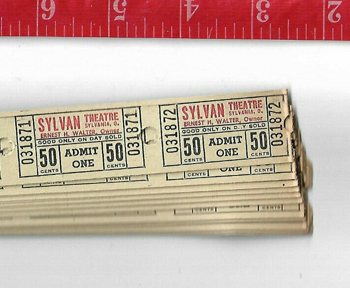Vintage Lot 100 tickets from the Sylvan Theare Sylvania Ohio 50c admit one     Без бренда - фотография #2