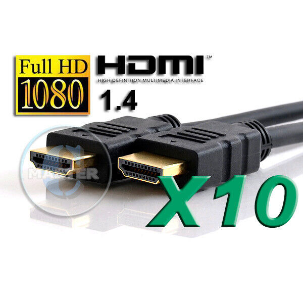 10pcs HD LED TV GOLD PLATED AV HDMI CABLE DVD XBOX PS3 PS4 VIDEO GAME PLAYER 6FT Unbranded Does Not Apply