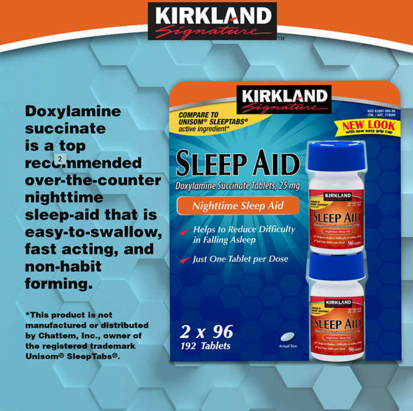 Kirkland Signature Sleep Aid Doxylamine Succinate 25 Mg 2 X 96 Tablets 192-Count Kirkland Signature 719940 - фотография #2