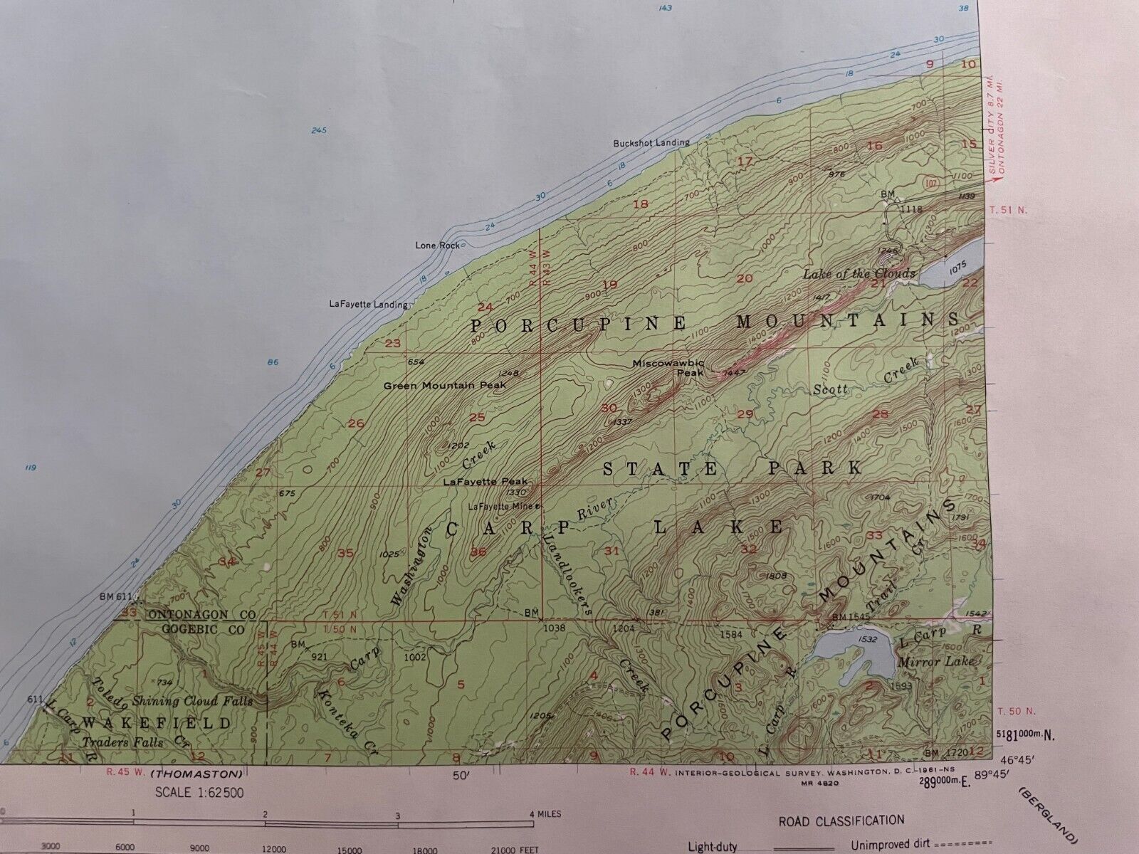 US Geological Survey Maps Michigan UP Porcupine Mountains Sunken Lake White Pine Без бренда - фотография #11