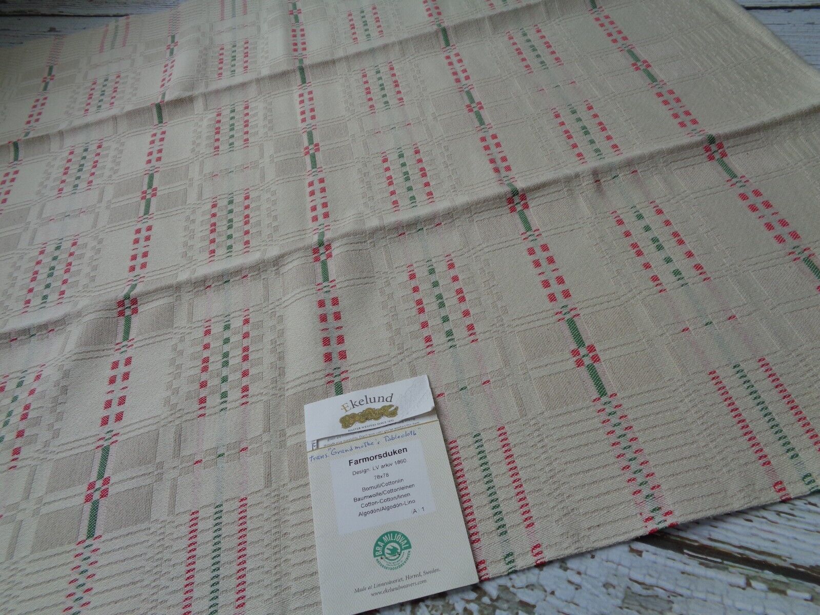 EKELUND Master Weavers Tablecloth 31 x 33 Scandinavian Red Green Sand Cotton Ekelund
