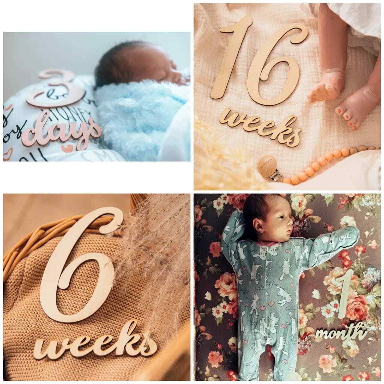 Milestone Baby Boy Girl Wooden Numbers 19 Pcs Set Infant Newborn Grow Pictures Unbranded - фотография #12