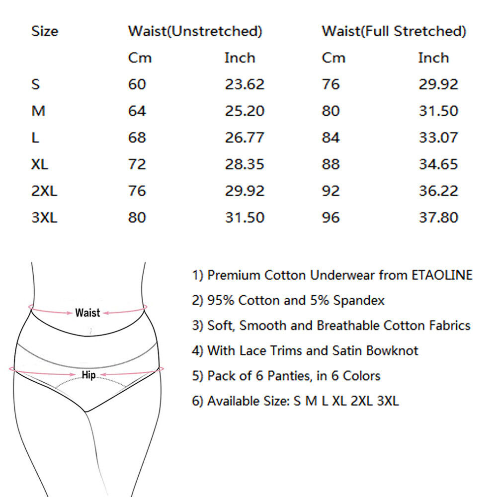 6 Pack Womens Sexy Lace Thongs G-String Cotton Panties Briefs Lingerie Underwear ETAOLINE - фотография #2