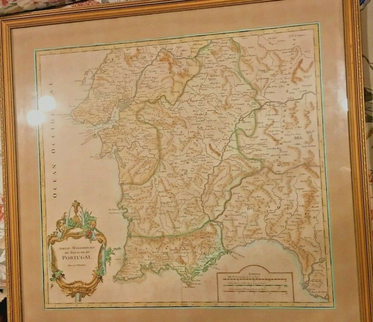 1751 Vaugondy Maps of Southern and Northern Portugal, framed Без бренда