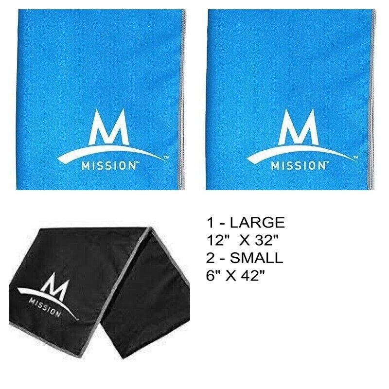 3 Mission Original Cooling Towel Cool Technology 1 BLACK LARGE  & 2 SMALL BLUE Mission 107101
