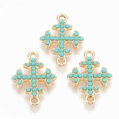 Wholesale Lot of 10! Small Turquoise Aqua Color Resin Cross Connector Links Gold RJ Beads - фотография #3